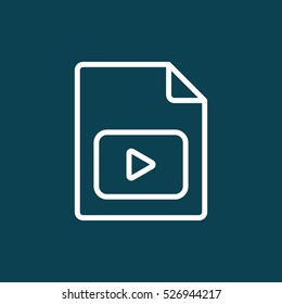 thin line video file, play icon on blue background