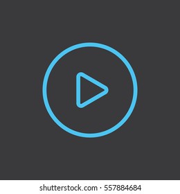 thin line video play blue icon on dark background