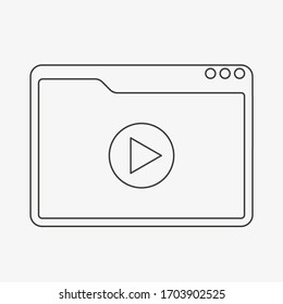 Navegador de Internet de reproductor de video en línea delgada sobre fondo blanco. Vector de icono de vídeo. Plataforma de video de arte en línea.