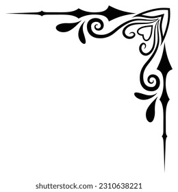 Thin line vintage corner. Medieval period of the Victorian dynasty. Fancy black monogram frame design element abstract icon collection Flower simple symbol