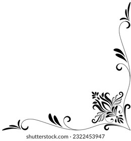Thin line vintage corner. Medieval period of the Victorian dynasty. Fancy black monogram frame design element abstract icon collection Flower simple symbol