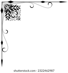 Thin line vintage corner. Medieval period of the Victorian dynasty. Fancy black monogram frame design element abstract icon collection Flower simple symbol
