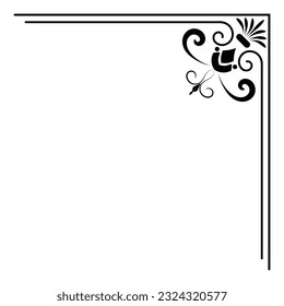Thin line vintage corner. Medieval period of the Victorian dynasty. Fancy black monogram frame design element abstract icon collection Flower simple symbol