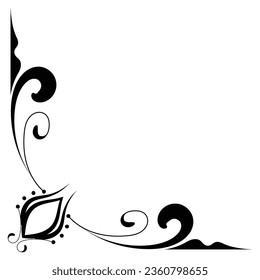Thin line vintage corner. Medieval period of the Victorian dynasty. Fancy black monogram frame design element abstract icon collection Flower simple symbol