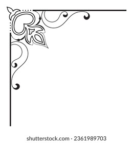 Rincón vintage de línea delgada. Período medieval de la dinastía victoriana. Fancy black monograma diseño de elemento de diseño de cuadro abstracto colección de iconos Flor simple símbolo