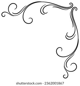 Thin line vintage corner. Medieval period of the Victorian dynasty. Fancy black monogram frame design element abstract icon collection Flower simple symbol
