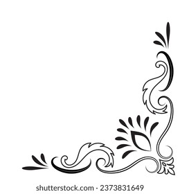 Thin line vintage corner. Medieval period of the Victorian dynasty. Fancy black monogram frame design element abstract icon collection Flower simple symbol