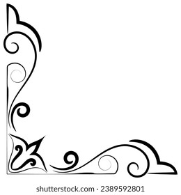Thin line vintage corner. Medieval period of the Victorian dynasty. Fancy black monogram frame design element abstract icon collection Flower simple symbol	