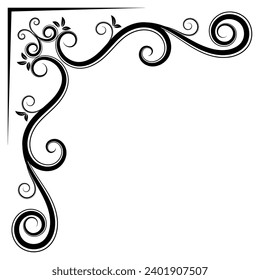 Thin line vintage corner. Medieval period of the Victorian dynasty. Fancy black monogram frame design element abstract icon collection Flower simple symbol