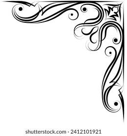 Thin line vintage corner. Medieval period of the Victorian dynasty. Fancy black monogram frame design element abstract icon collection Flower simple symbol
