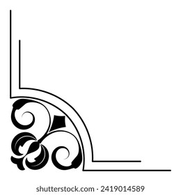 Thin line vintage corner. Medieval period of the Victorian dynasty. Fancy black monogram frame design element abstract icon collection Flower simple symbol