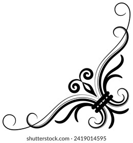 Thin line vintage corner. Medieval period of the Victorian dynasty. Fancy black monogram frame design element abstract icon collection Flower simple symbol