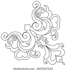 Thin line vintage corner. Medieval period of the Victorian dynasty. Fancy black monogram frame design element abstract icon collection Flower simple symbol