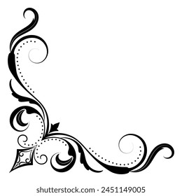 Thin line vintage corner. Medieval period of the Victorian dynasty. Fancy black monogram frame design element abstract icon collection Flower simple symbol