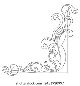 Thin line vintage corner. Medieval period of the Victorian dynasty. Fancy black monogram frame design element abstract icon collection Flower simple symbol