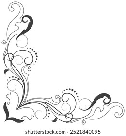 Thin line vintage corner. Medieval period of the Victorian dynasty. Fancy black monogram frame design element abstract icon collection Flower simple symbol