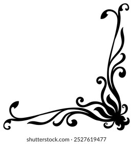 Canto vintage de linha fina. Período medieval da dinastia vitoriana. Fancy preto monograma quadro elemento de design abstrato ícone coleção Flower símbolo simples
