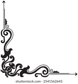 Canto vintage de linha fina. Período medieval da dinastia vitoriana. Fancy preto monograma quadro elemento de design abstrato ícone coleção Flower símbolo simples