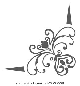 Thin line vintage corner. Medieval period of the Victorian dynasty. Fancy black monogram frame design element abstract icon collection Flower simple symbol