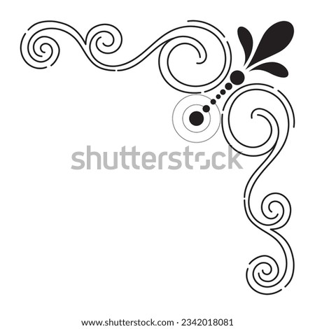 Thin line vintage corner. Medieval period of the Victorian dynasty. Fancy black monogram frame design element abstract icon collection Flower simple symbol