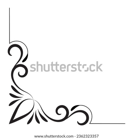 Thin line vintage corner. Medieval period of the Victorian dynasty. Fancy black monogram frame design element abstract icon collection Flower simple symbol
