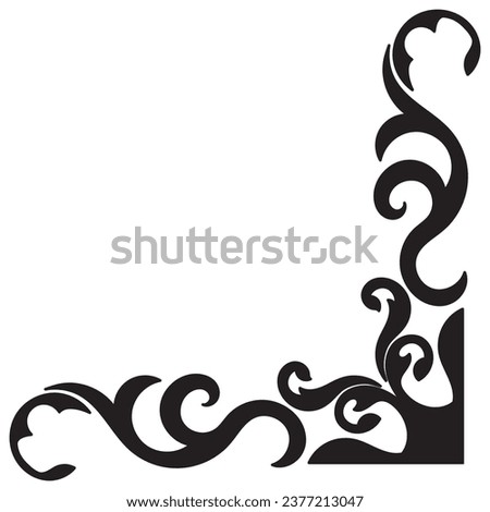 Thin line vintage corner. Medieval period of the Victorian dynasty. Fancy black monogram frame design element abstract icon collection Flower simple symbol