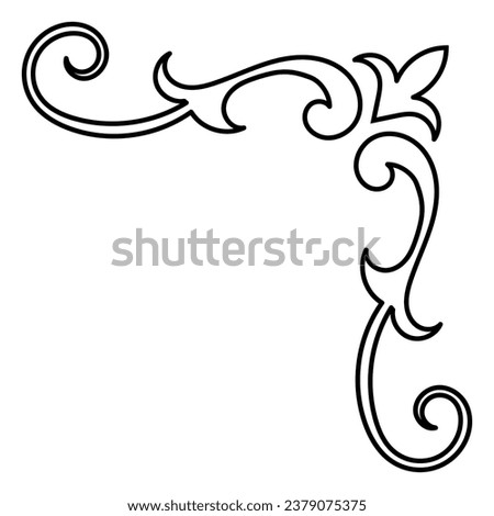 Thin line vintage corner. Medieval period of the Victorian dynasty. Fancy black monogram frame design element abstract icon collection Flower simple symbol