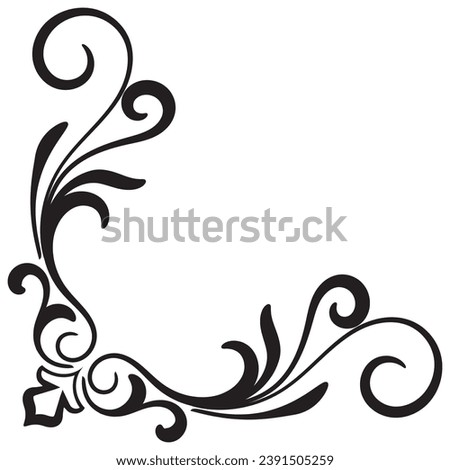 Thin line vintage corner. Medieval period of the Victorian dynasty. Fancy black monogram frame design element abstract icon collection Flower simple symbol