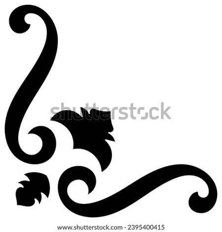 Thin line vintage corner. Medieval period of the Victorian dynasty. Fancy black monogram frame design element abstract icon collection Flower simple symbol