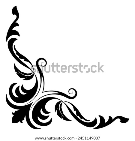 Thin line vintage corner. Medieval period of the Victorian dynasty. Fancy black monogram frame design element abstract icon collection Flower simple symbol