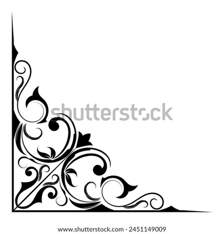 Thin line vintage corner. Medieval period of the Victorian dynasty. Fancy black monogram frame design element abstract icon collection Flower simple symbol