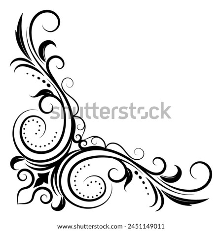 Thin line vintage corner. Medieval period of the Victorian dynasty. Fancy black monogram frame design element abstract icon collection Flower simple symbol