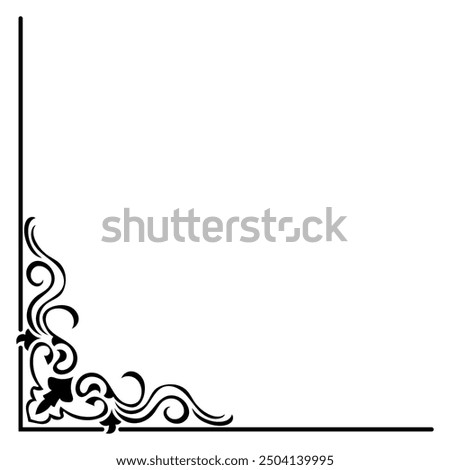 Thin line vintage corner. Medieval period of the Victorian dynasty. Fancy black monogram frame design element abstract icon collection Flower simple symbol