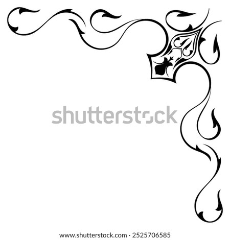 Thin line vintage corner. Medieval period of the Victorian dynasty. Fancy black monogram frame design element abstract icon collection Flower simple symbol