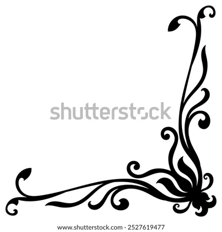 Thin line vintage corner. Medieval period of the Victorian dynasty. Fancy black monogram frame design element abstract icon collection Flower simple symbol