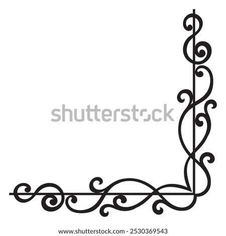 Thin line vintage corner. Medieval period of the Victorian dynasty. Fancy black monogram frame design element abstract icon collection Flower simple symbol