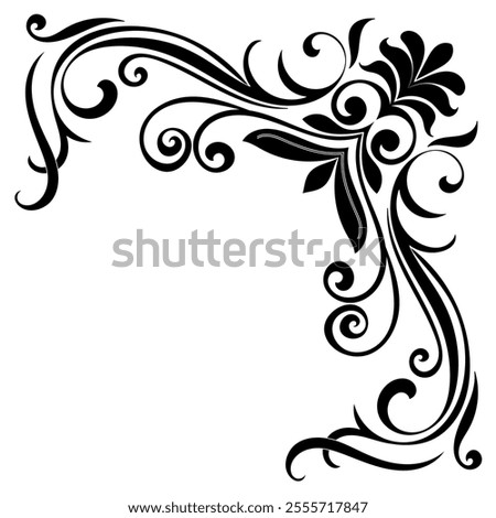Thin line vintage corner. Medieval period of the Victorian dynasty. Fancy black monogram frame design element abstract icon collection Flower simple symbol