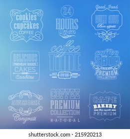 thin line Vintage Retro Coffee  Labels and typography. Coffee decoration collection