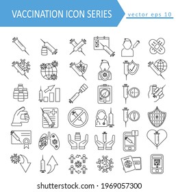 Thin line virus and vaccination icon set on white background. Royalty-free.