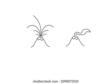 Thin line volcano flat icon set