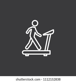thin line walking on treadmill icon on dark background