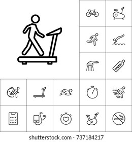 thin line walking on treadmill icon, cardio training set on white background