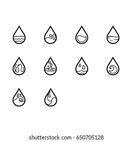 Thin line water icon set
