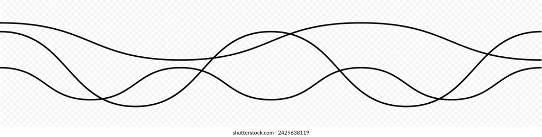 Thin line wavy abstract background. Curve wave seamless pattern. Line art striped graphic template. Vector illustration.
