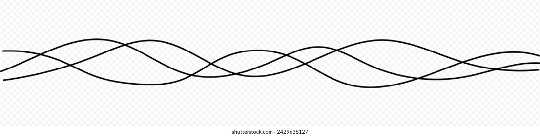 Thin line wavy abstract background. Curve wave seamless pattern. Line art striped graphic template. Vector illustration.