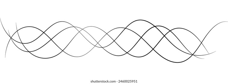 Thin line wavy abstract vector on white background. Curve wave seamless pattern. Line art striped graphic template. Vector illustration.