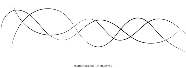 Thin line wavy abstract vector on white background. Curve wave seamless pattern. Line art striped graphic template. Vector illustration.
