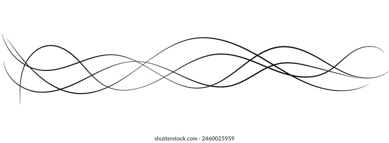 Thin line wavy abstract vector on white background. Curve wave seamless pattern. Line art striped graphic template. Vector illustration.