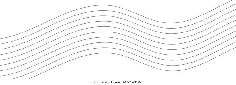 Thin line wavy abstract vector background. Curve wave seamless pattern. Line art striped graphic template. Futuristic technology concept. Vector illustration