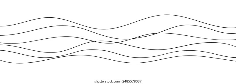 Thin line wavy abstract vector background. Curve wave seamless pattern. Line art striped graphic template. Vector illustration.